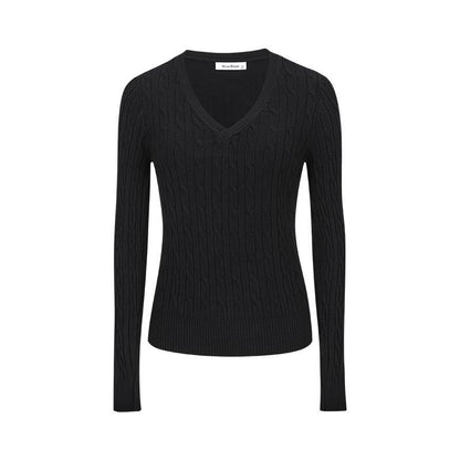 Women's Clothing Is Super Stylish With A High-end Simple And Versatile Cable-knit V-neck Sweater
