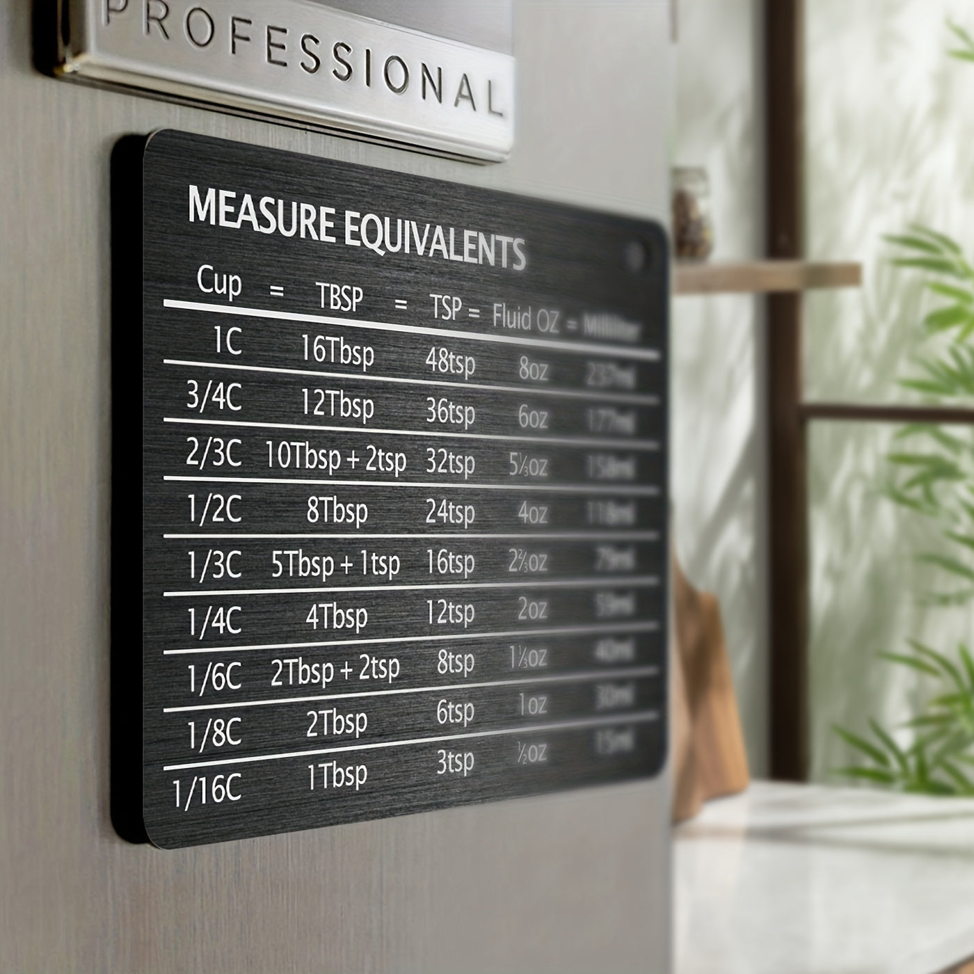 [1pc Magnetic Fridge Magnet Scale] 1pc Stainless Steel Fridge Magnet, With Magnetic Scale Plate, Common Unit Conversion Comparison Table 4.3in/3.3in