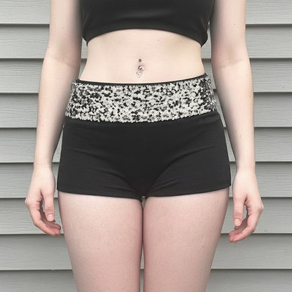 American-style Edgy Sassy Sequined Patchwork Shorts With A High Waist