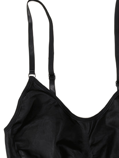 Women's Seamless Knit Bodysuit, Polyamide 85% Elastane 15%, Solid Color, No Padding, Chest Support Sling, Crotch Buckle Waist Pulling Hip Pants