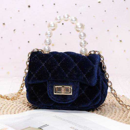 Gold Velvet Mini Pearl Tote