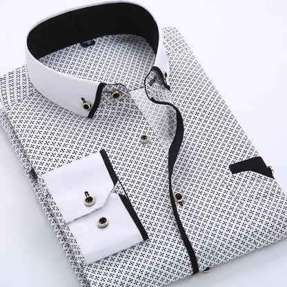 Slim-fit Business Dress Men's Shirt Fashionable Printed Thin Casual Shirt Youth Long-sleeved Fashionable All-match Top for Men