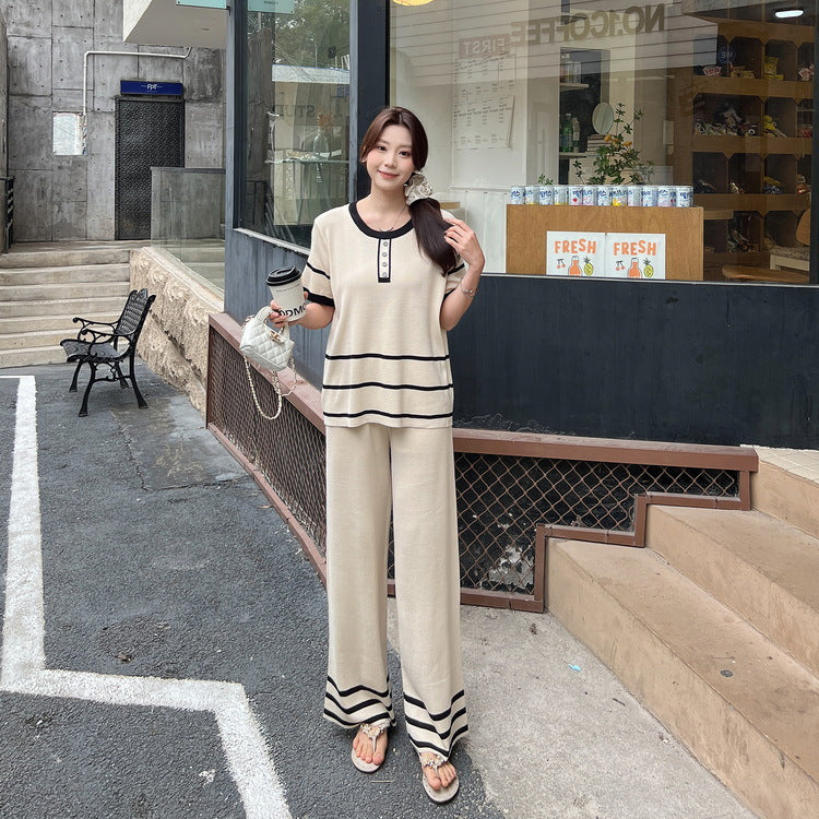 Fashionable Minimalist Relaxed-fit Short-sleeve Top Pants