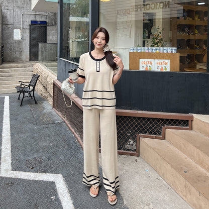 Fashionable Minimalist Relaxed-fit Short-sleeve Top Pants