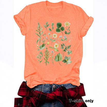 Fashionable Loose-fitting Casual Short-sleeve Top With Floral Print