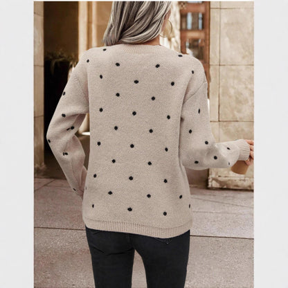 Fashion Round Neck Long Sleeve Pullover Sweater Polka Dot Print Knitwear