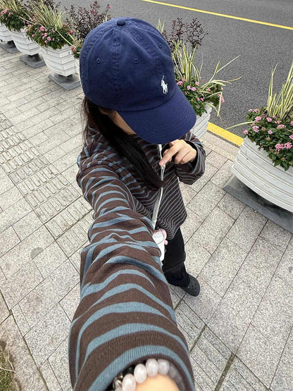 Korean Retro Striped Shoulder Long Sleeves