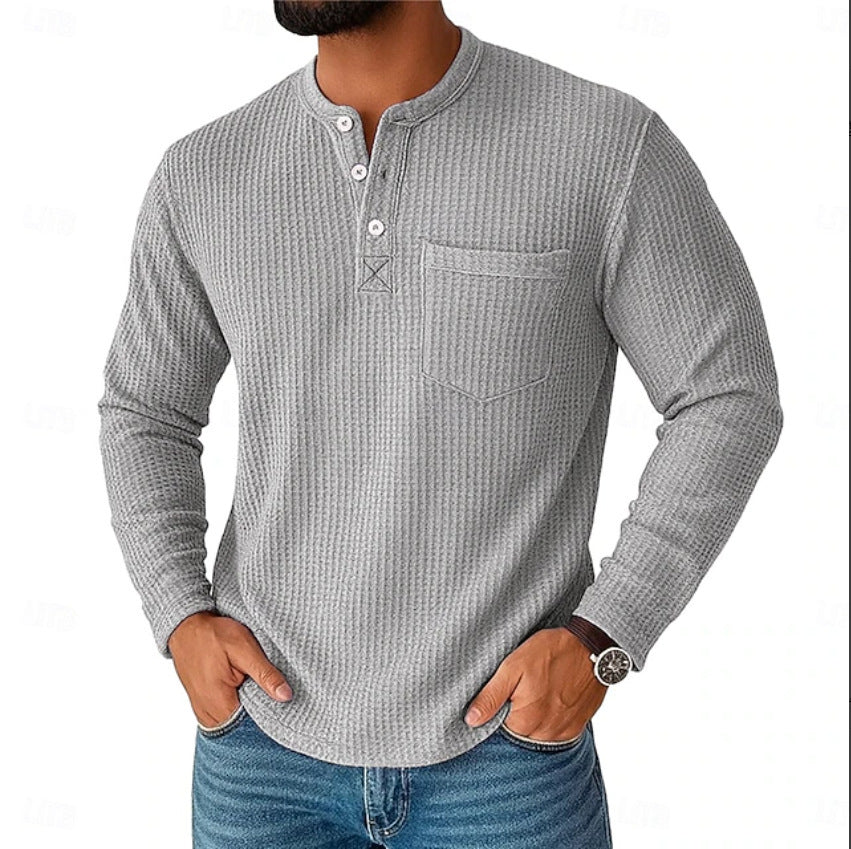 Long Sleeve Henley Shirt Long Sleeve Collar Button Men's Casual Jacket