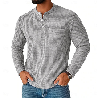 Long Sleeve Henley Shirt Long Sleeve Collar Button Men's Casual Jacket