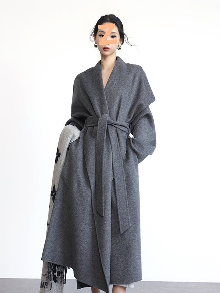 Handmade Red Wool Mid-length Cashmere Coat