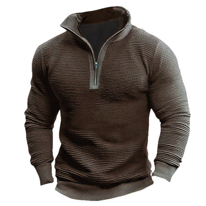 Premium Men's Contrast Zipper Sweatshirt - Casual Fleece Jacket
