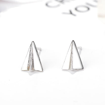 Women's Sterling Silver Creative Simple Origami Airplane Shape Earrings
