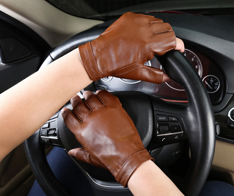 Motorcycle Sheepskin Half-Finger Gloves Men's Summer Thin Driving and Cycling Motorcycle Outdoor Riding Fitness Tactical Fingerless