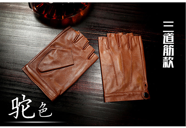 Motorcycle Sheepskin Half-Finger Gloves Men's Summer Thin Driving and Cycling Motorcycle Outdoor Riding Fitness Tactical Fingerless