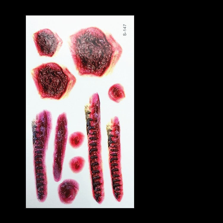 Realistic Fake Wound Tattoo Stickers - Halloween Special Effects Makeup - Waterproof Scar Temporary Tattoos