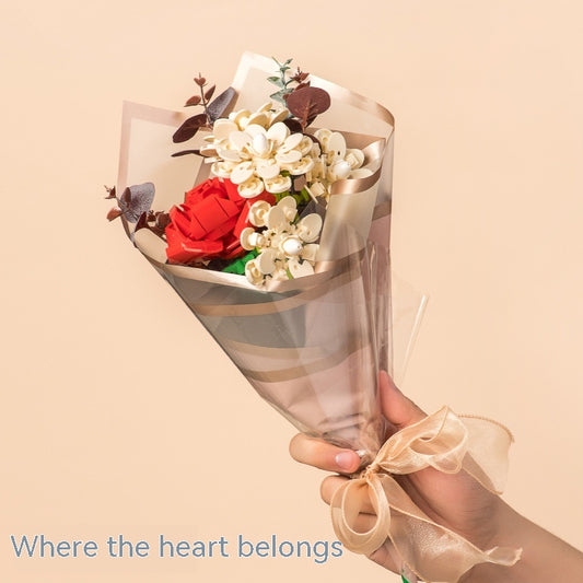 Assembled Building Blocks Flower Rose Holding Valentine's Day Gift