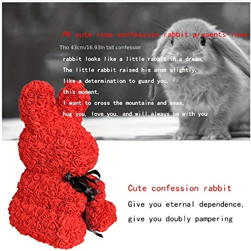 Eternal Flower Confession Rabbit - Artificial Rose Bouquet Gift Box, PE Simulation Roses for Valentine's Day, Christmas, Mother's Day, Hanukkah, Juneteenth - Romantic Plastic Floral Arrangement for Wife, Girlfriend, Proposal,