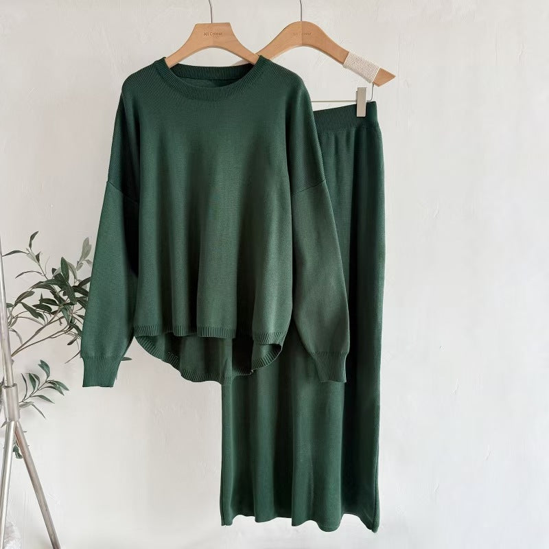 Women's Wear AutumnWinter Solid Color Simple Long-Sleeve Fashionable Casual Knitted Set