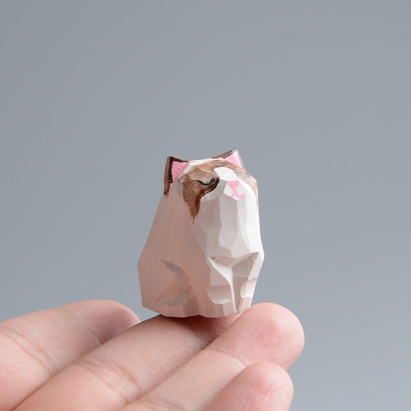 Handmade Wooden Cat Figurine - Artisan Carved Wood Cat Sculpture Home Decor Gift