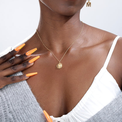 Sun Pendant Necklace Women Gold Plated 18K