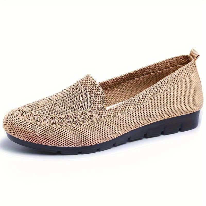 Womens Comfy Solid Color Knit Loafers - Lightweight Non-slip Slip-Ons for Casual Walking - Flexible, Durable & Stylish Everyday Shoes