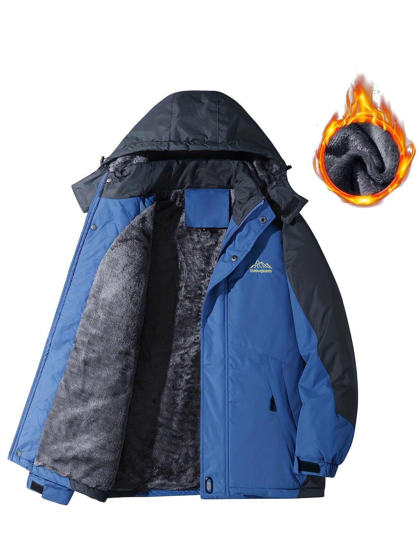 Men's Casual Color Block Thick Hooded Jacket, Waterproof Windproof Single-layer Fleece Jacket For Fall Winter Jacket Gifts Best Sellers