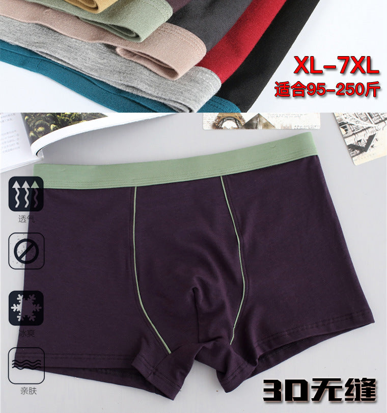 Men's cotton underwear plus size fat guy boxers breathable 3D seamless sexy youth cotton red boxers