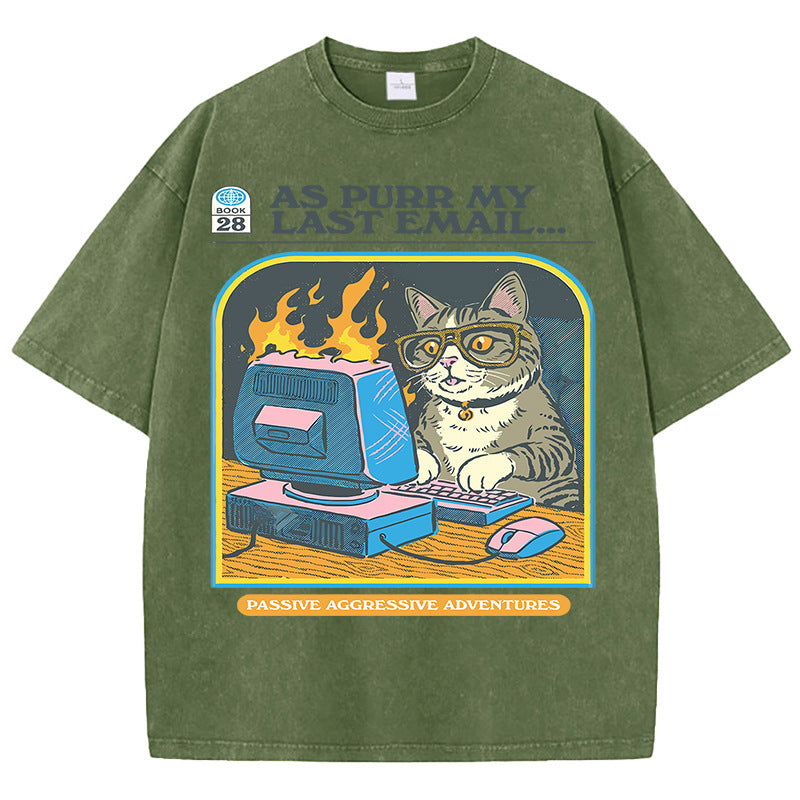 Men's Cat Playing Game Print Top