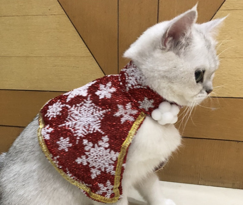 Cat Small White Floral Striped Top  Dog Snowflake Festive Cloak
