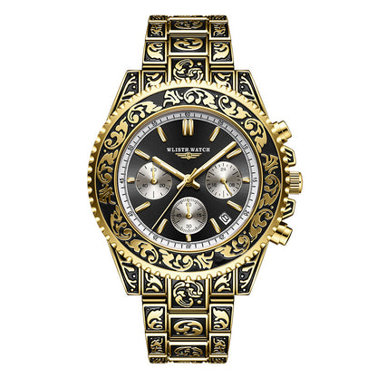 Vintage Engraving Quartz Multi-function Men's Watch