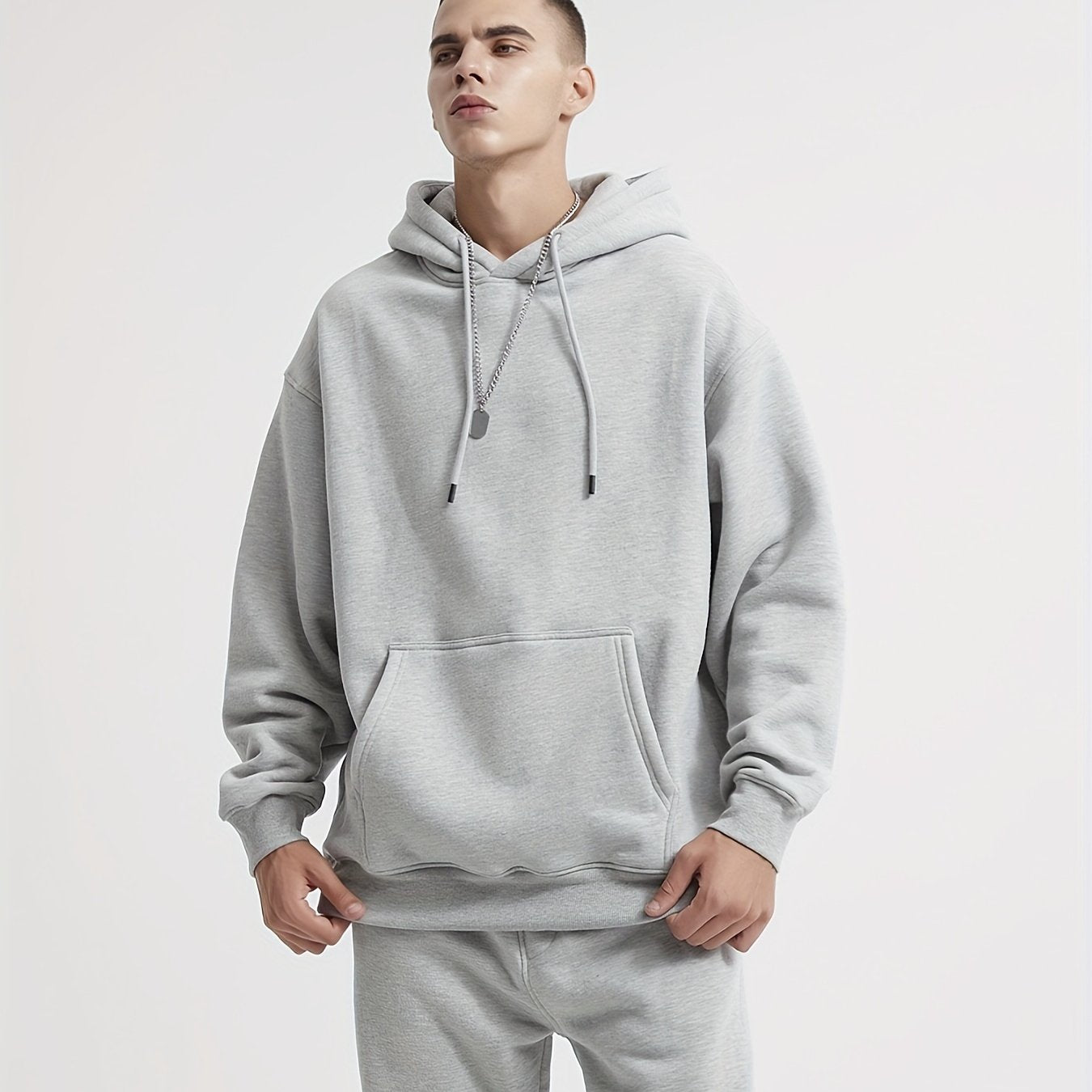 Premium Men's Light Grey Hoodie - Oversized Cotton Blend Hooded Sweatshirt