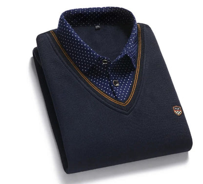 Men's Fake Two-piece Shirt Collar Sweater