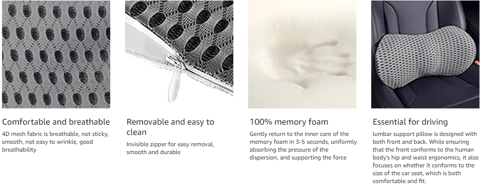 Premium Memory Foam Lumbar Support Pillow - Ergonomic Back Pain Relief for Office Chair, Car Seat & Home - Orthopedic Lower Back Cushion