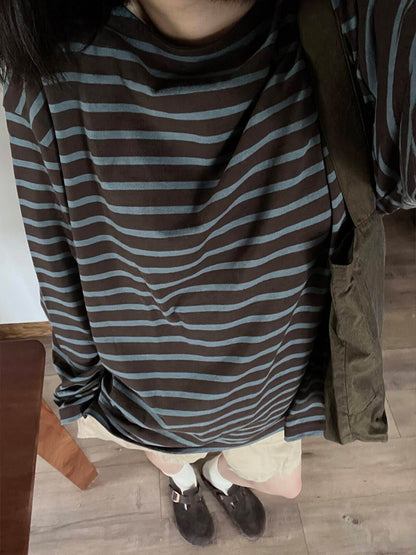 Vintage Striped Long-sleeve T-shirt Base Layer Top