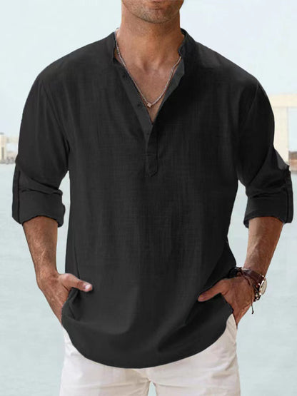 New Men's Casual Blouse Cotton Linen Shirt Loose Tops Long Sleeve Tee Shirt Spring Autumn Casual Handsome Men's Shirts