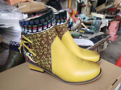 Handmade Ethnic Embroidered Ankle Boots - Vintage Bohemian Short Boots for Women