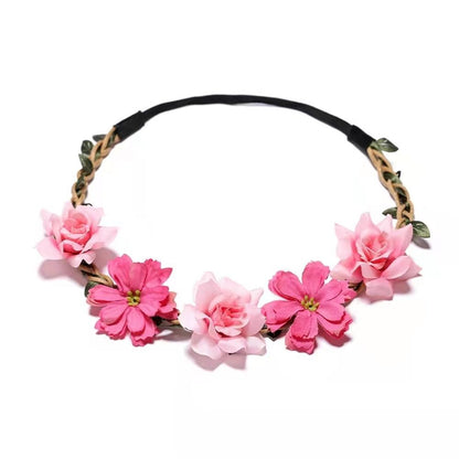Adjustable Floral Garland Headband for Women & Girls - Multicolor Artificial Flower Crown with Soft Pastel Shades, Black Elastic Band & Golden Accents for Weddings, Festivals, Parties, Special Occasion Wear, Elegant Headpiece
