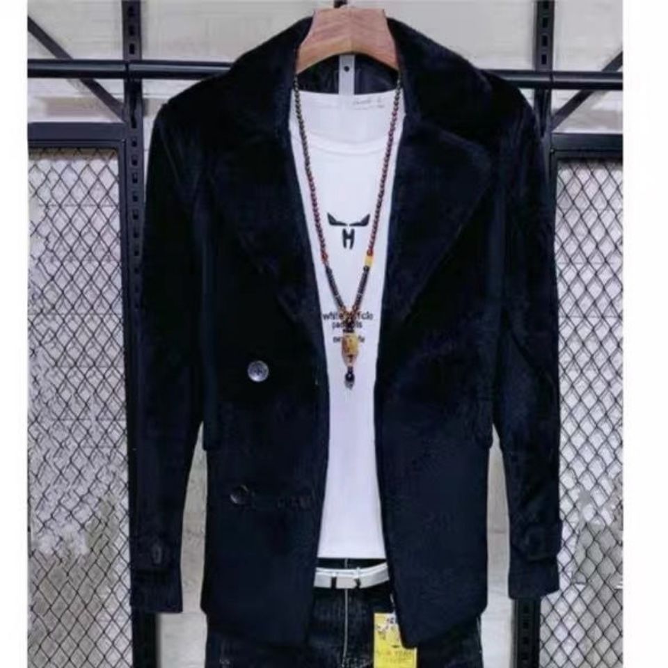 Herren-Trenchcoat, mittellang, aus Kunstnerzfleece