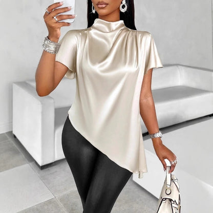 Women's Solid-color Loose-fitting Casual Top With An Asymmetrical Hem