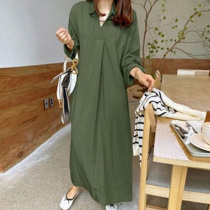 New Solid-color Turn-down CollarCotton-linen Long-sleeve