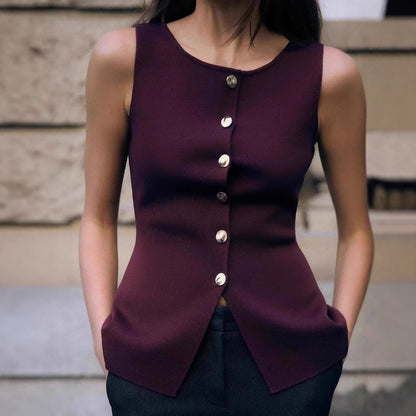 Fashion Plain Gold Button Sweater Vest