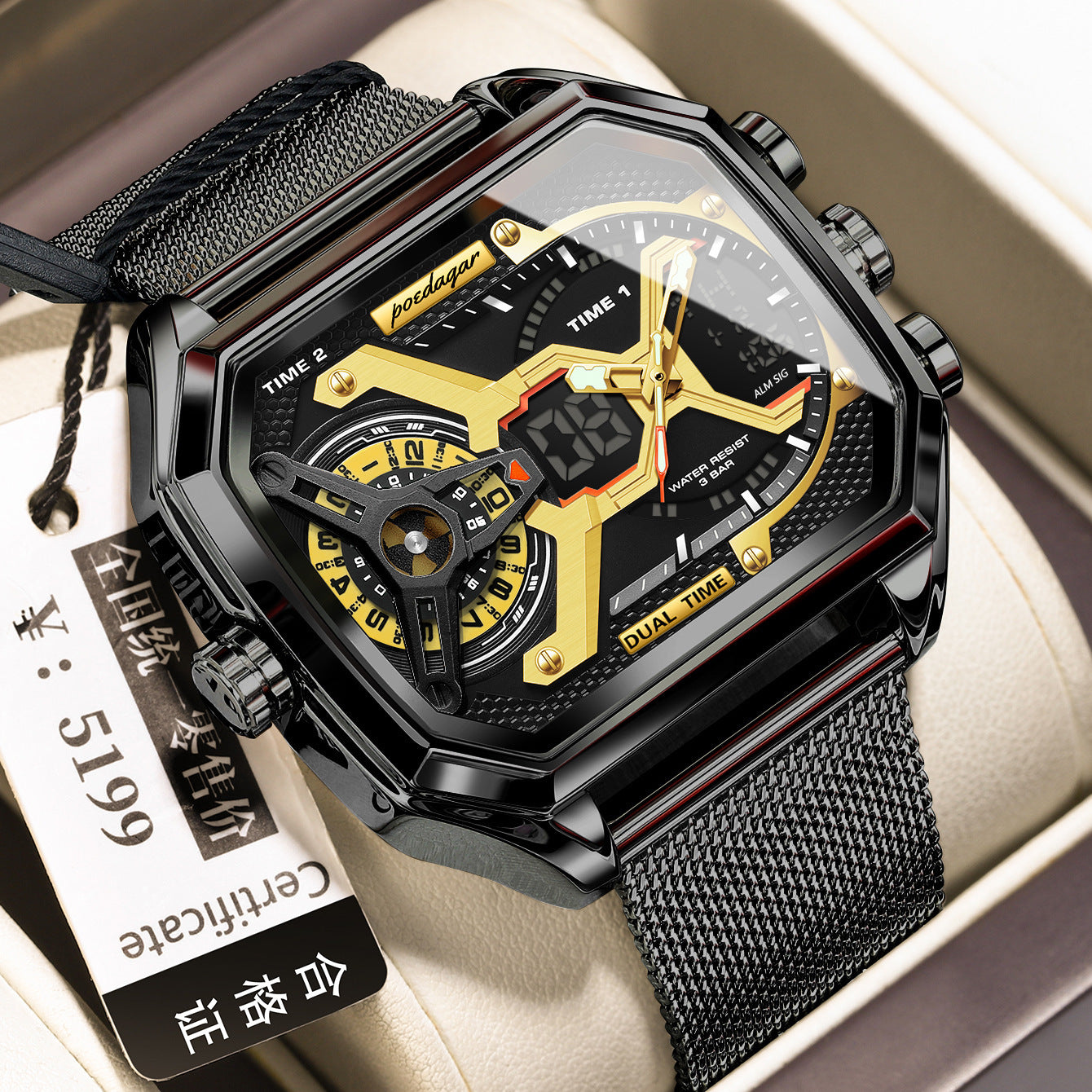 Luminous Waterproof Men's Sports Watch - 2.4" Display Digital Smartwatch with Mesh Band