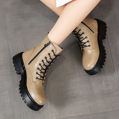 Women's Chunky Platform Round-Toe Ankle Boots with Thick TPR Sole & Faux Upper - Chunky Heel (1-2cm) Round Toe s, Black Faux & TPR Outsole for Casual, Office, Party - Round-Toe Booties