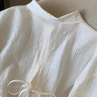 Elegant Solid-Color Crepe Loose-Fit Shirt Cardigan Women's Top