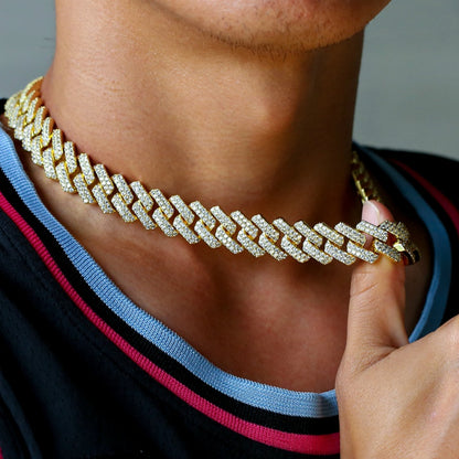 Men's Cuban Link Iced Out Necklace with Color Chains and Paved Rhinestones, Rapper CZ Cuban Chain Necklace for Women, Hip Hop Jewelry Gift