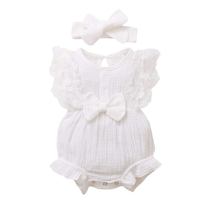 Infant And Toddler GirlsCandy-colored Lace Romper With Bib
