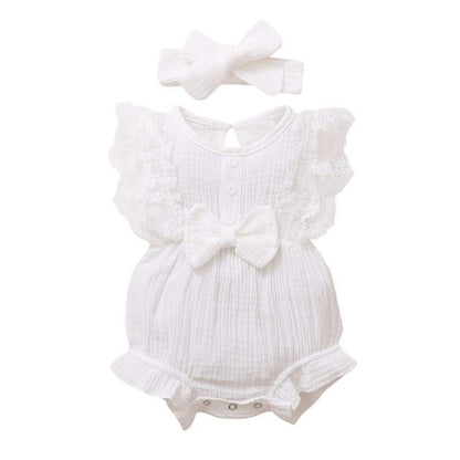 Infant And Toddler GirlsCandy-colored Lace Romper With Bib