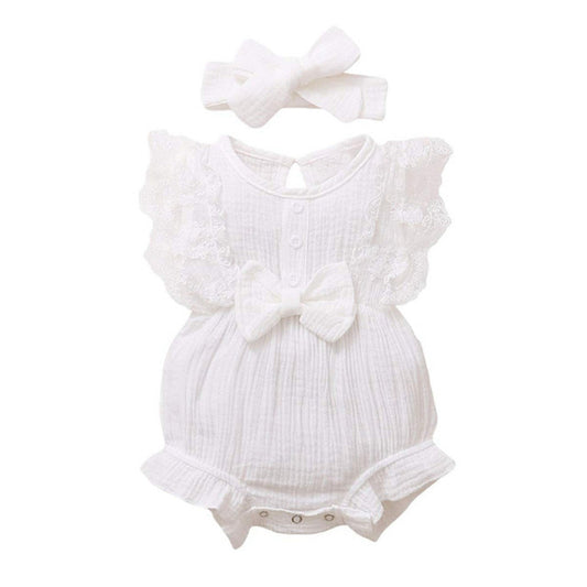 Infant And Toddler GirlsCandy-colored Lace Romper With Bib