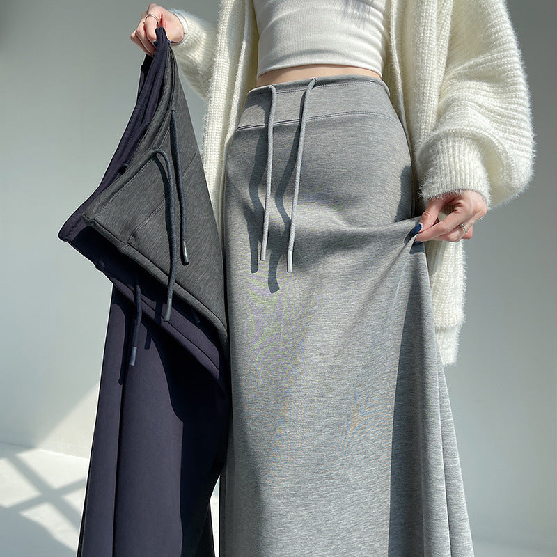 Gray Athletic High-waist Straight-leg Slit A-line Maxi Skirt