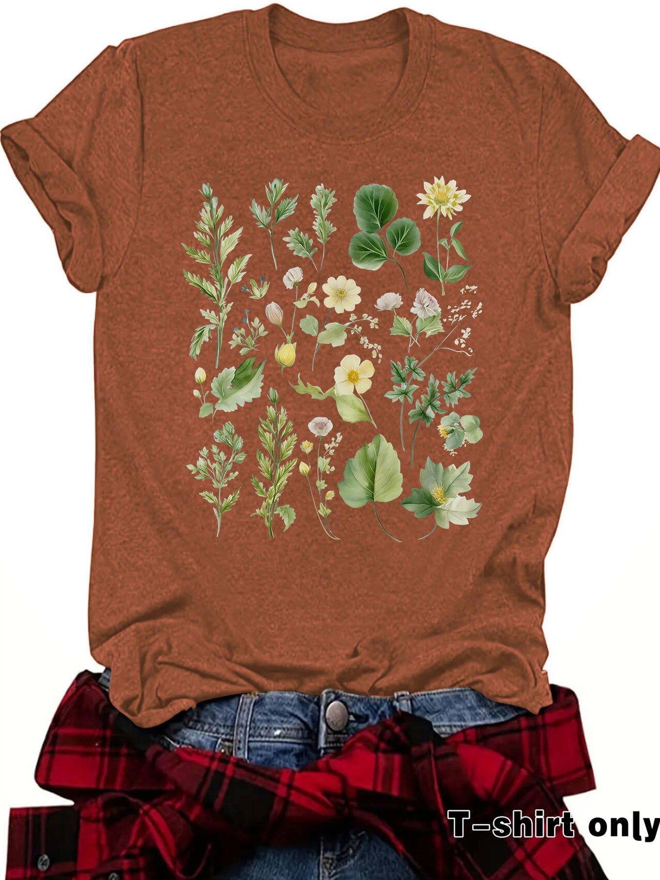 Fashionable Loose-fitting Casual Short-sleeve Top With Floral Print